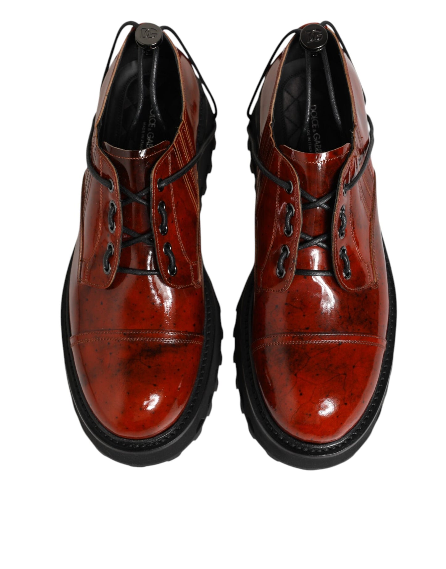 Dolce & Gabbana Brown Red Leather Lace Up Derby Dress Shoes