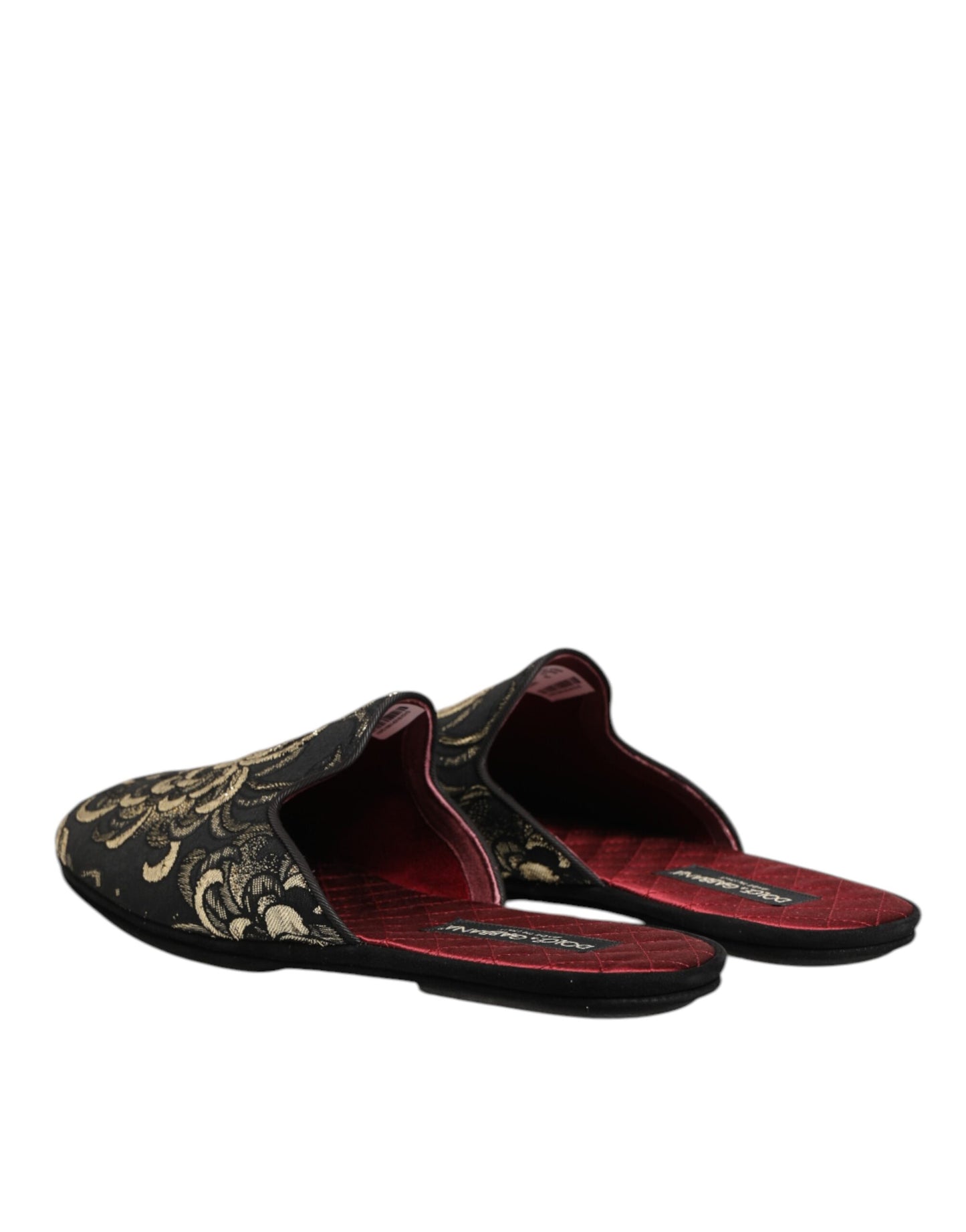 Dolce & Gabbana Black Floral Jacquard Slides Slippers Shoes