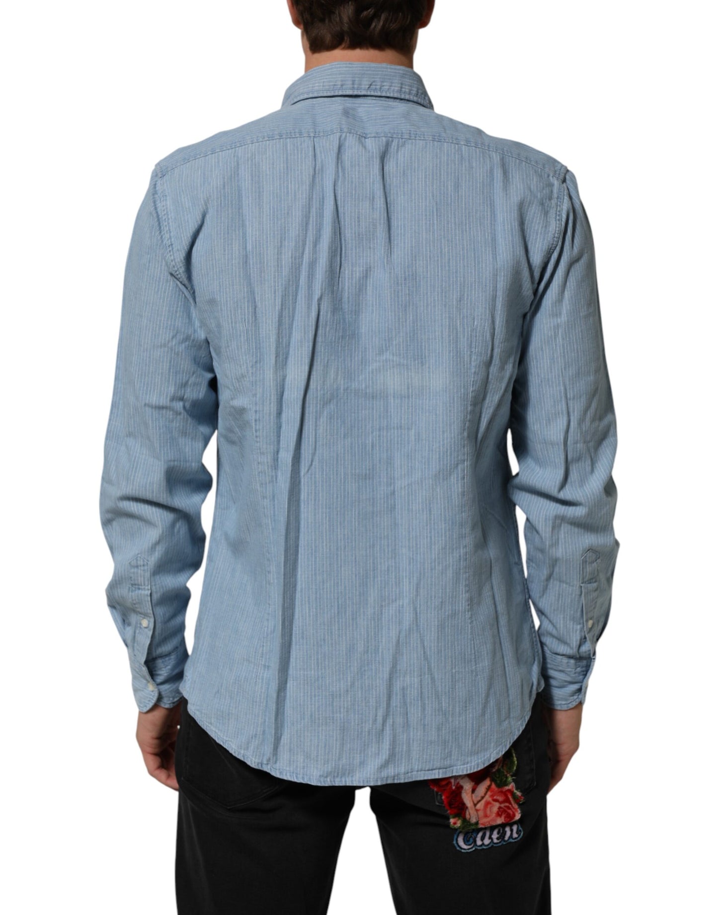 Deperlu Blue Denim Regular Fit Collared Long Sleeve Men Shirt