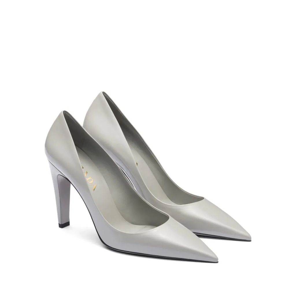 Prada Gray Leather High Heel Pumps