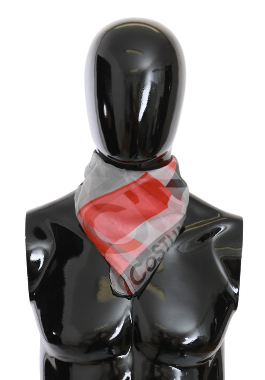 Costume National Red 100% Silk Branded Gray Scarf