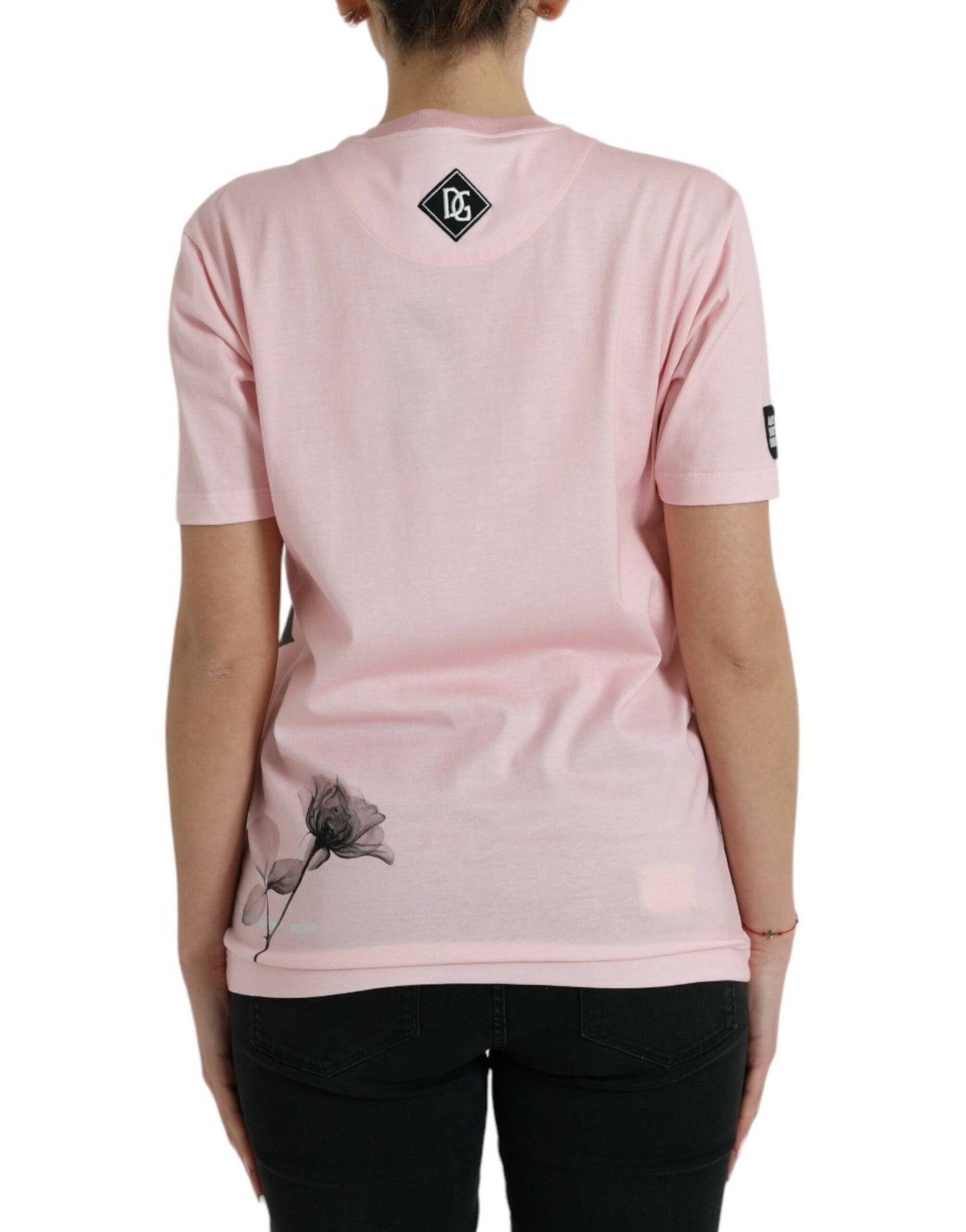 Dolce & Gabbana Pink Floral Print Cotton Short Sleeves T-shirt