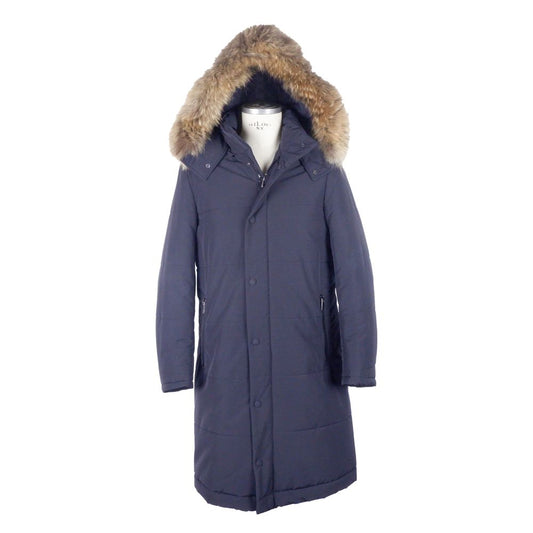 Made in Italy Blue Wool Men Raincoat