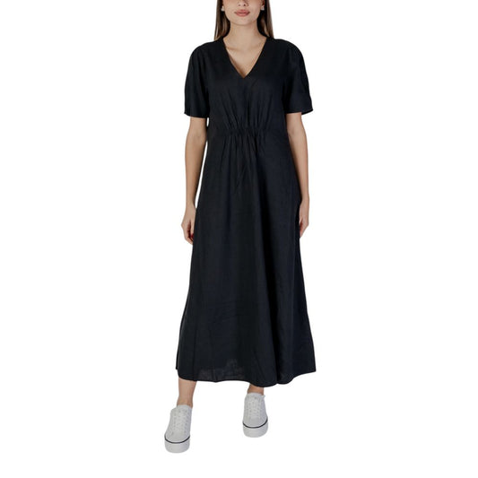 B.Young Black Linen Long Dress
