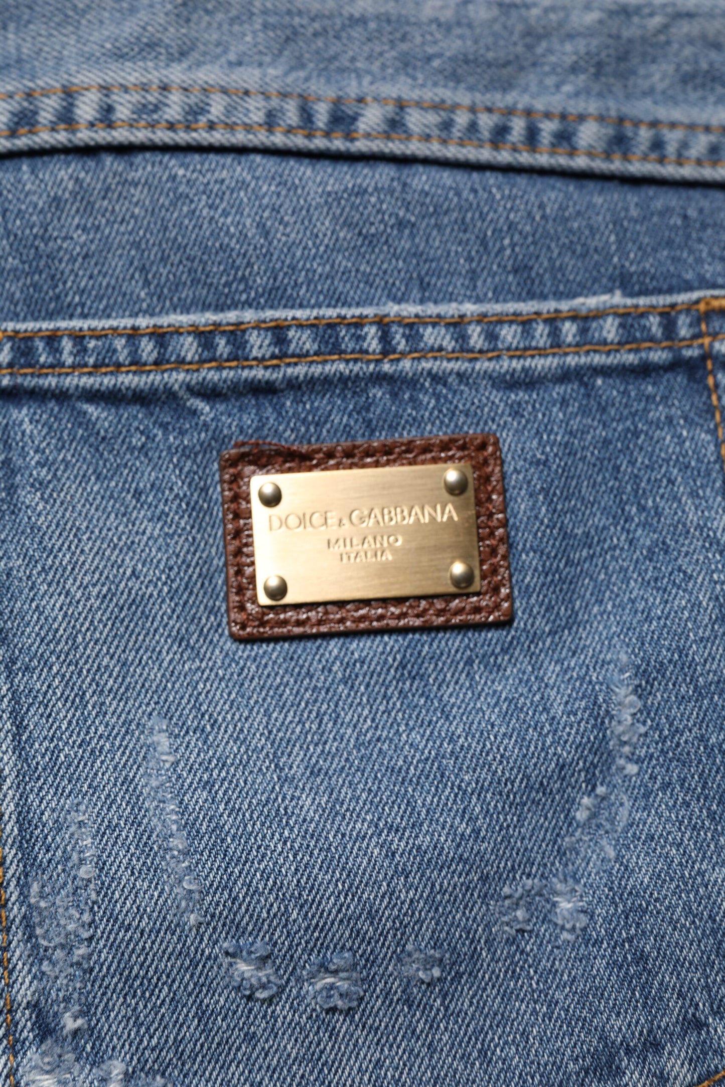 Dolce & Gabbana Blue Tattered Cotton Straight Denim Jeans