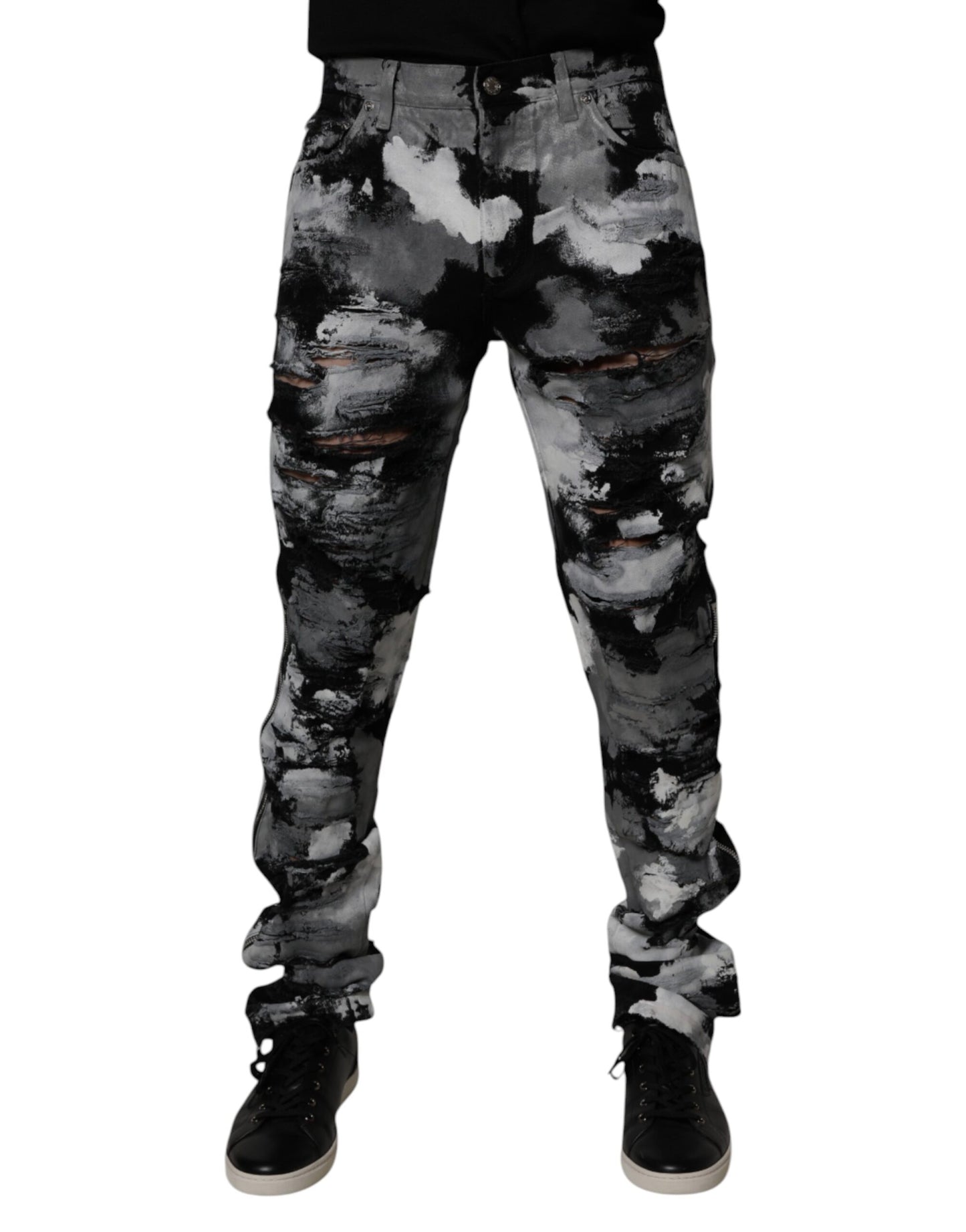 Dolce & Gabbana Multicolor Camouflage Tattered Skinny Denim Jeans