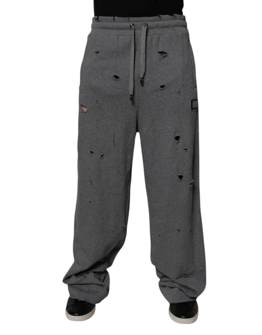 Dolce & Gabbana Gray Cotton RipStyle Straight Sweatpants Pants