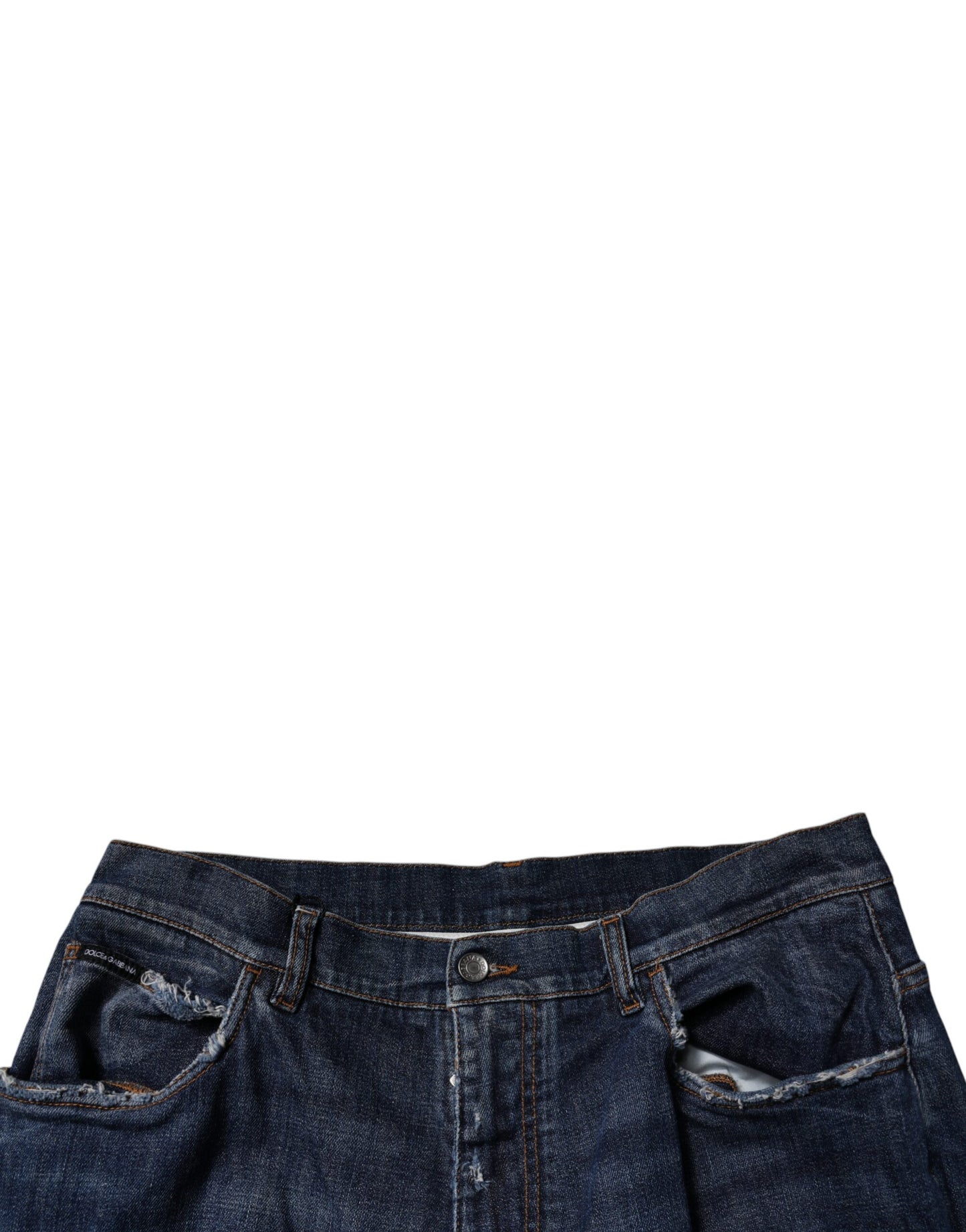 Dolce & Gabbana Dark Blue Tattered Wide Leg Men Denim Jeans