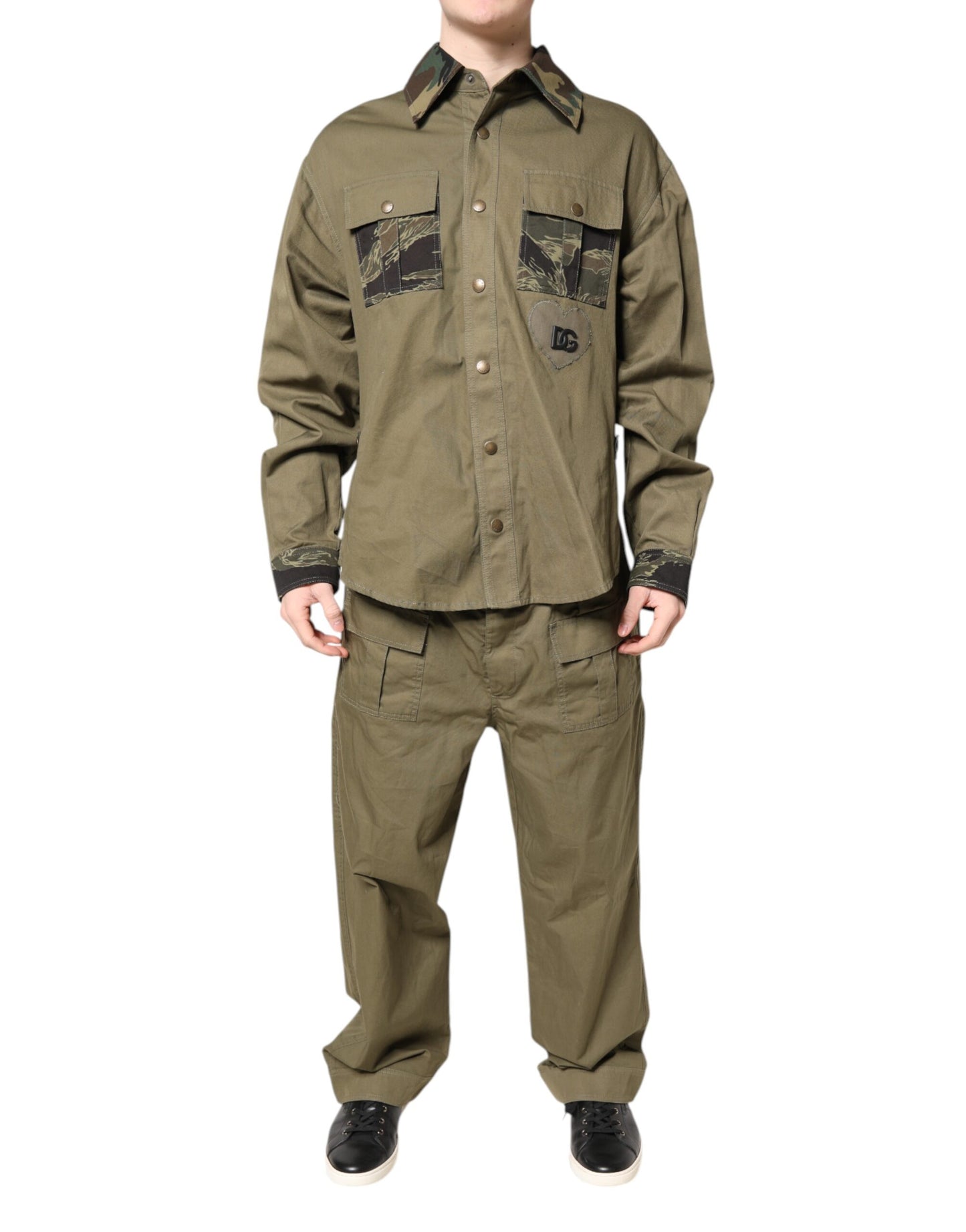 Dolce & Gabbana Brown Cotton Stretch Shirt Pants Casual Set