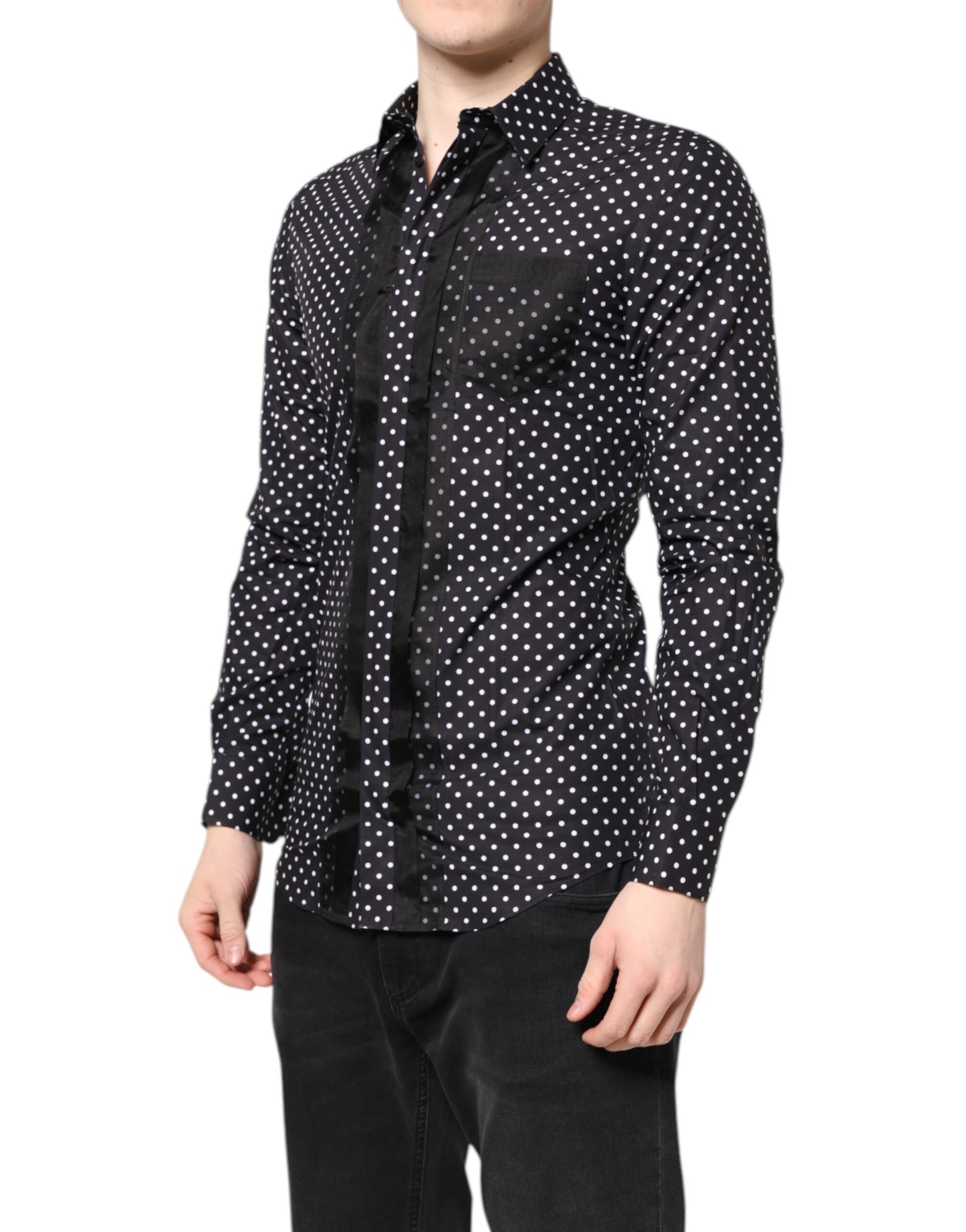 Dolce & Gabbana Black Polka Dot Long Sleeves Gold Formal Shirt