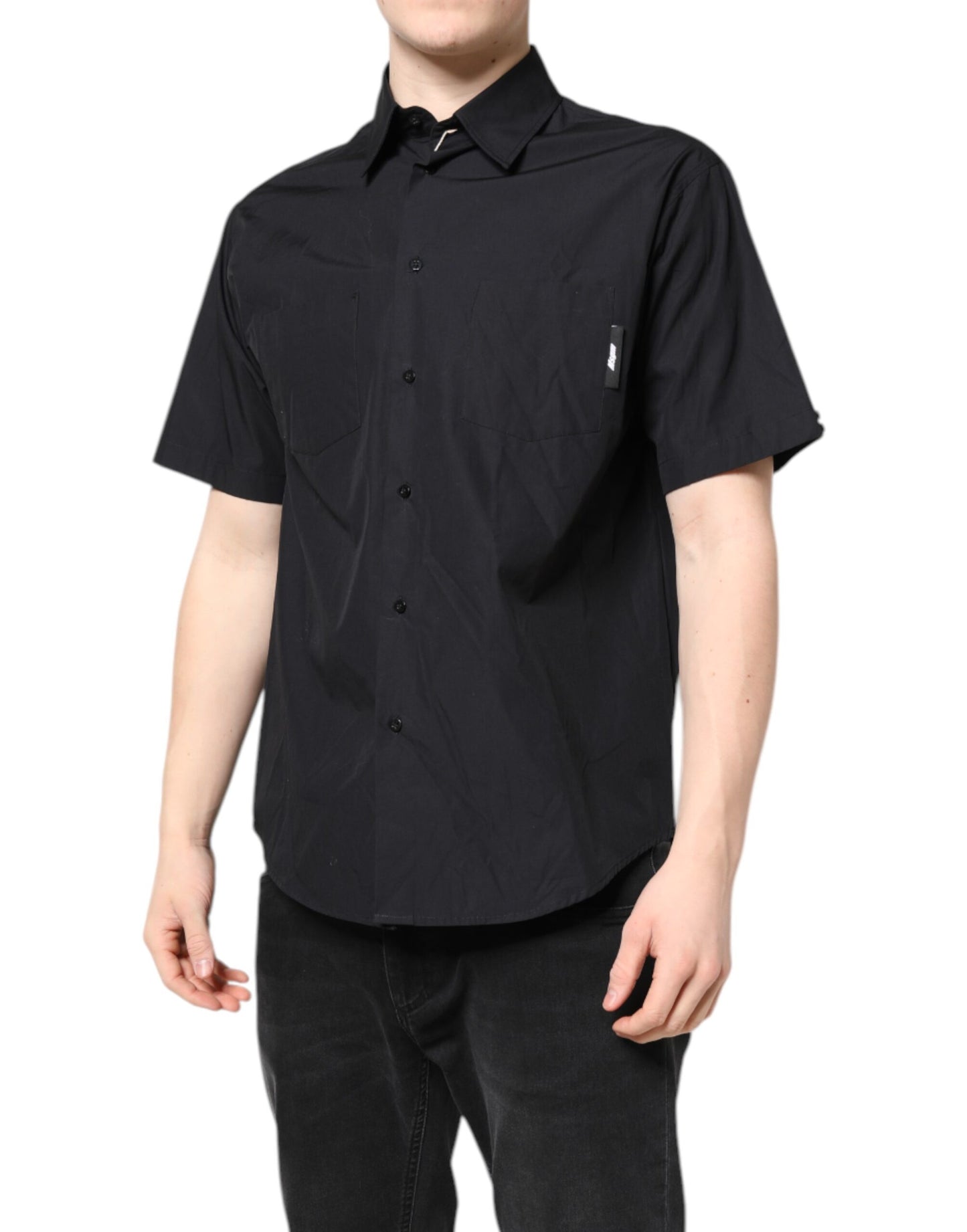 MSGM Black Printed Short Sleeves Collared Men Casual Shirt