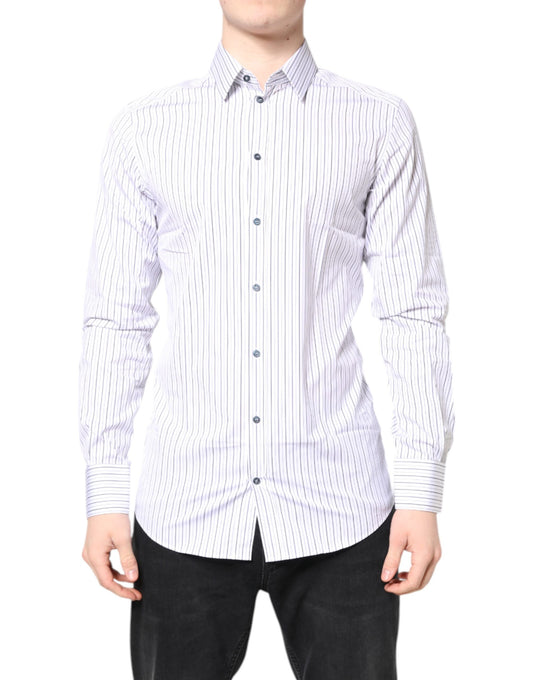 Dolce & Gabbana White Stripes GOLD Cotton Formal Shirt