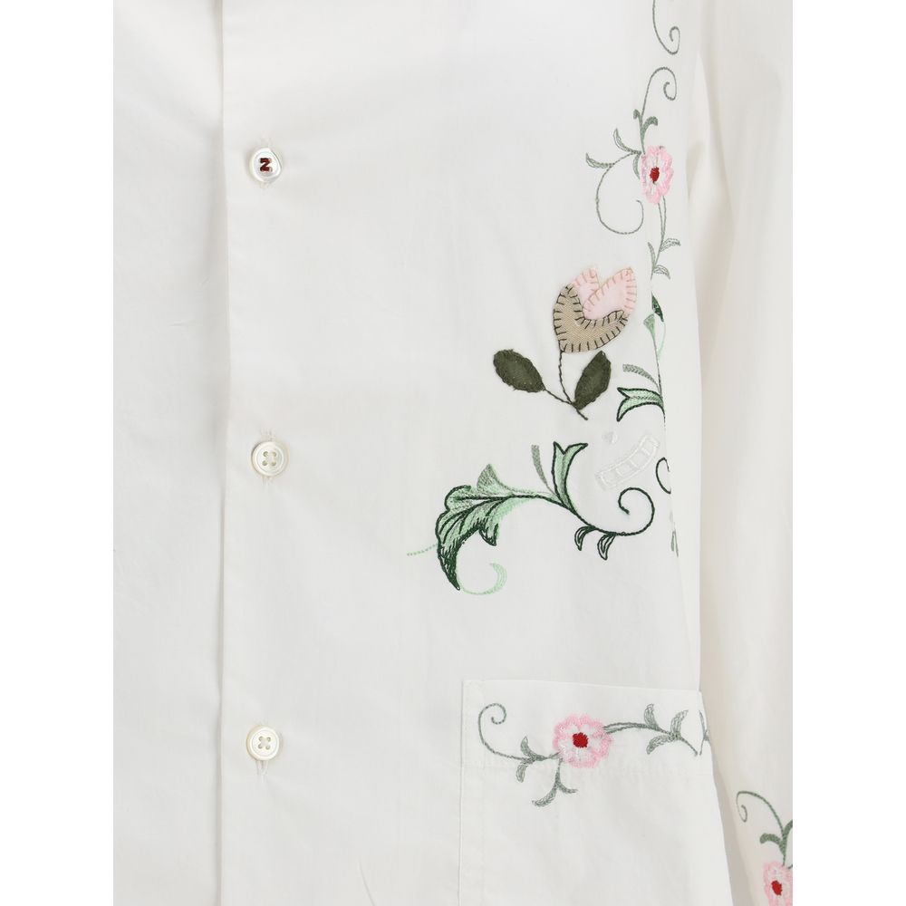 Baziszt White Cotton Pattern Shirt
