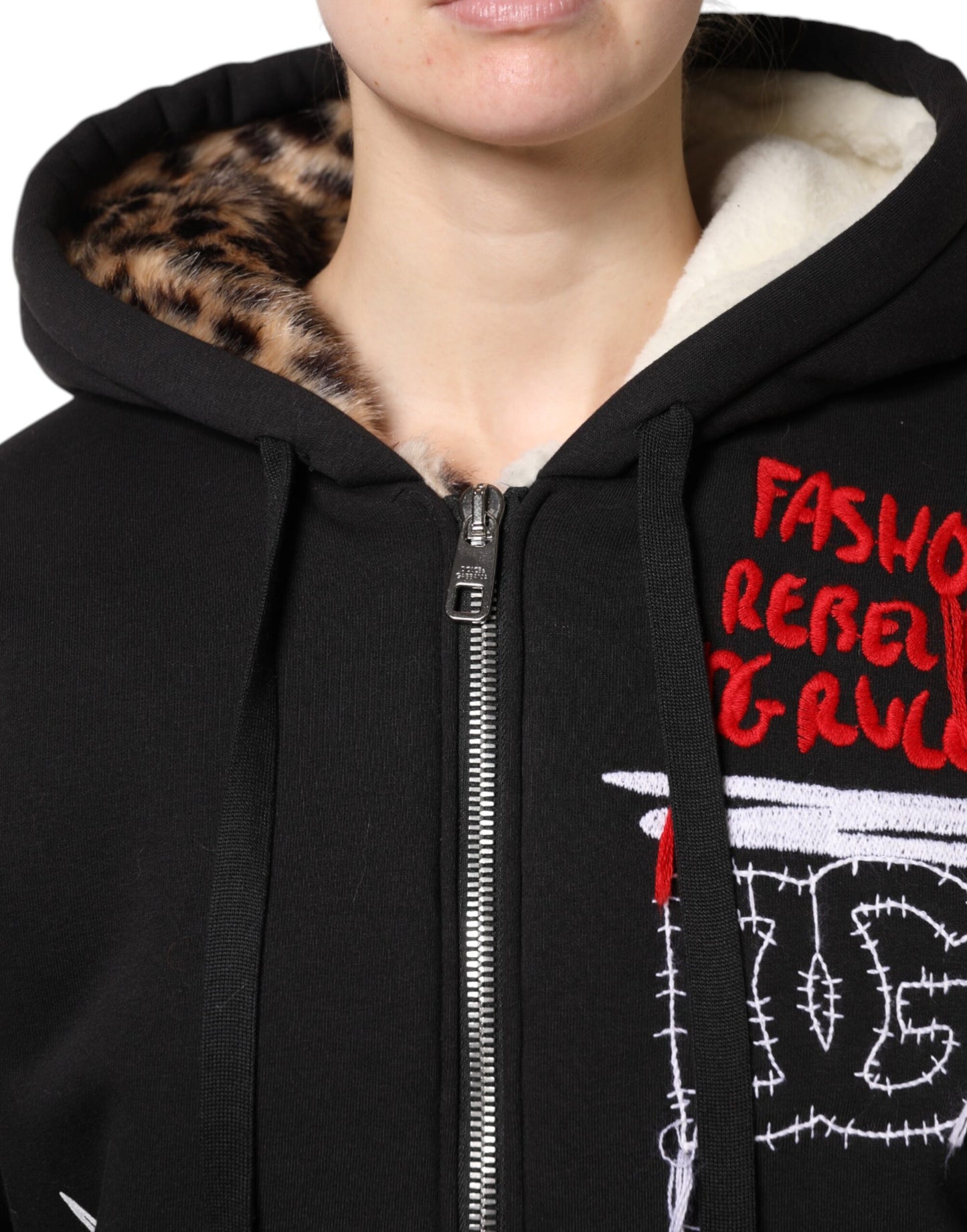 Dolce & Gabbana Black Embroidered Full Zip Hooded Jacket