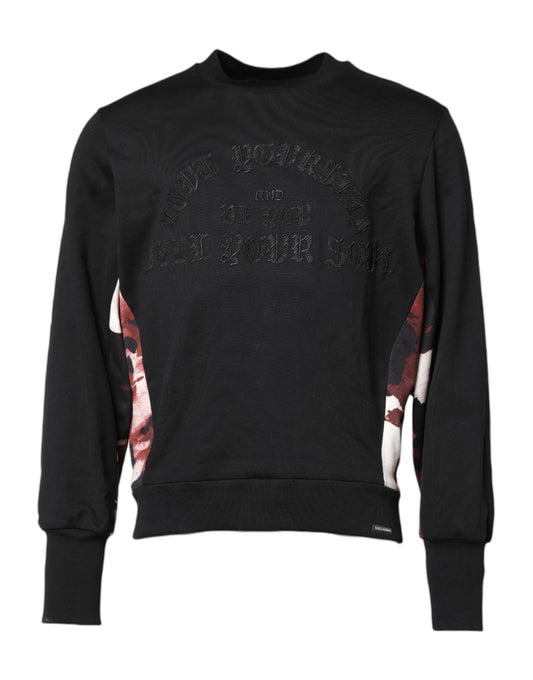 Dolce & Gabbana Black Embroidered Crew Neck Pullover Sweater