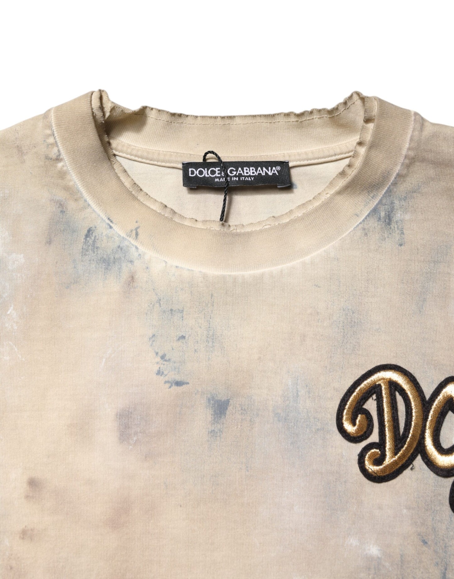 Dolce & Gabbana Beige Tie Dye DG Embroidery Cropped T-shirt