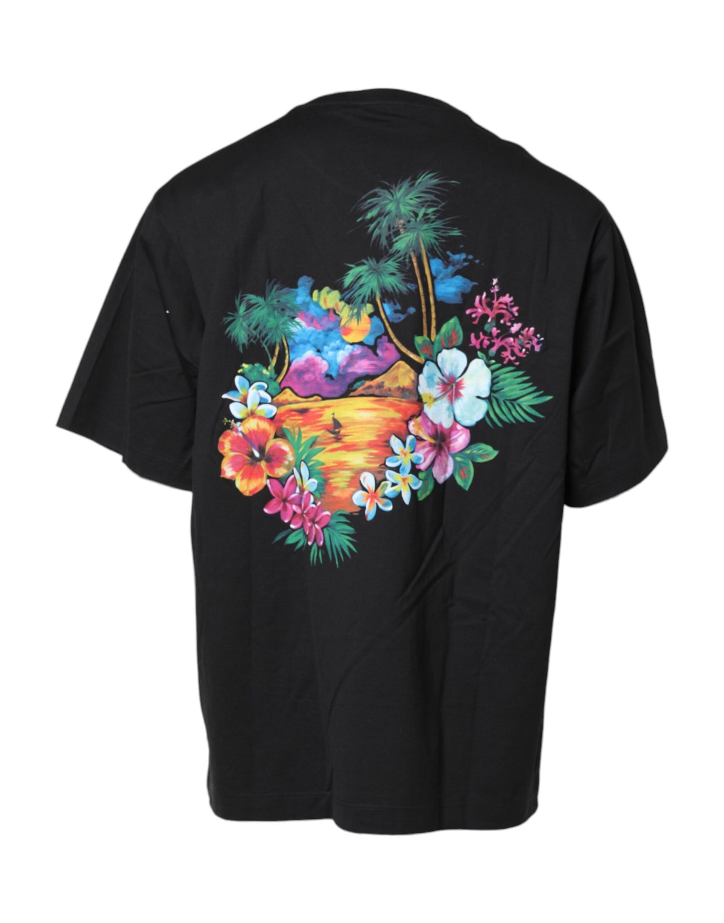 Dolce & Gabbana Black DG Floral Print Crew Neck T-shirt