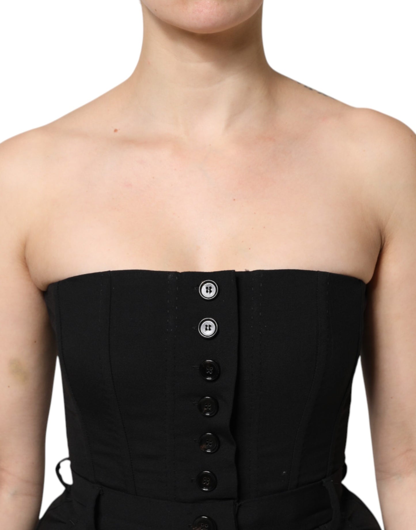 Dolce & Gabbana Black Wool Strapless Romper Jumpsuit Dress