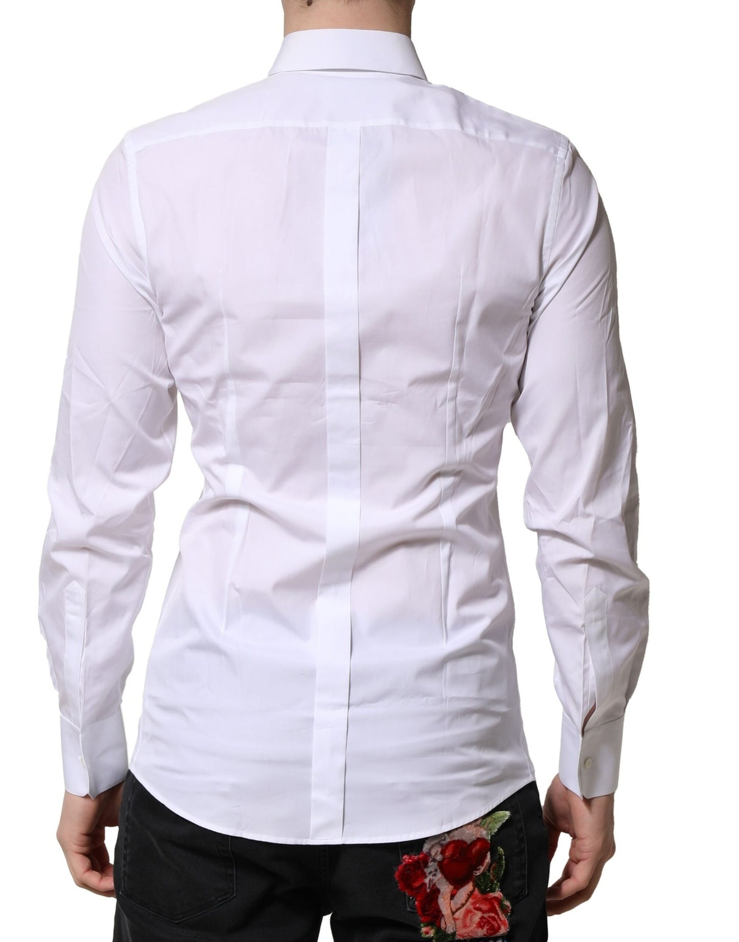 Dolce & Gabbana White GOLD Crown Cotton Dress Formal Shirt