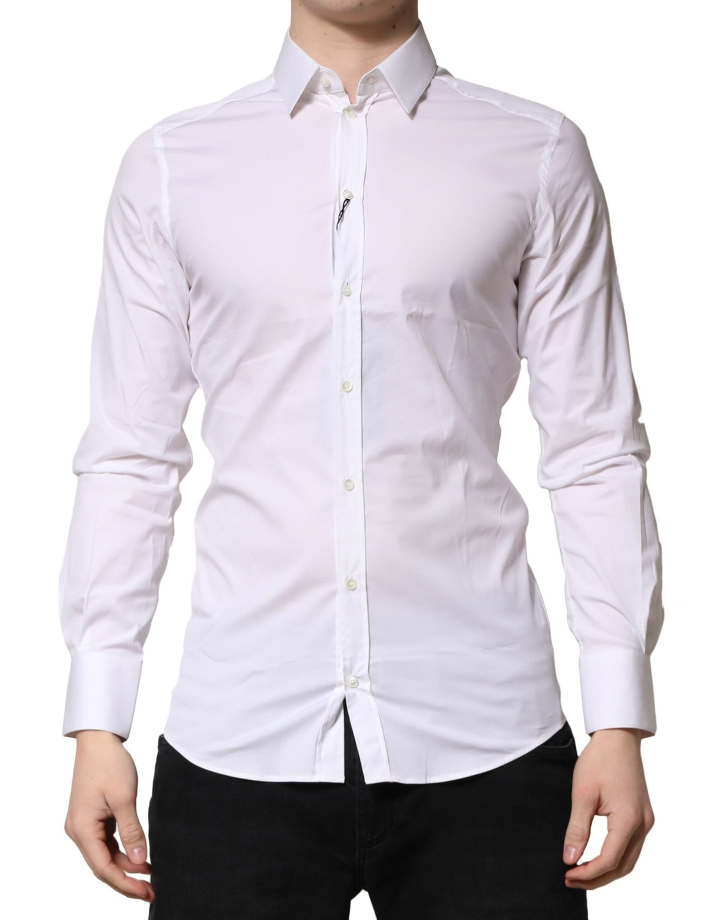 Dolce & Gabbana White GOLD Cotton Men Dress Formal Shirt