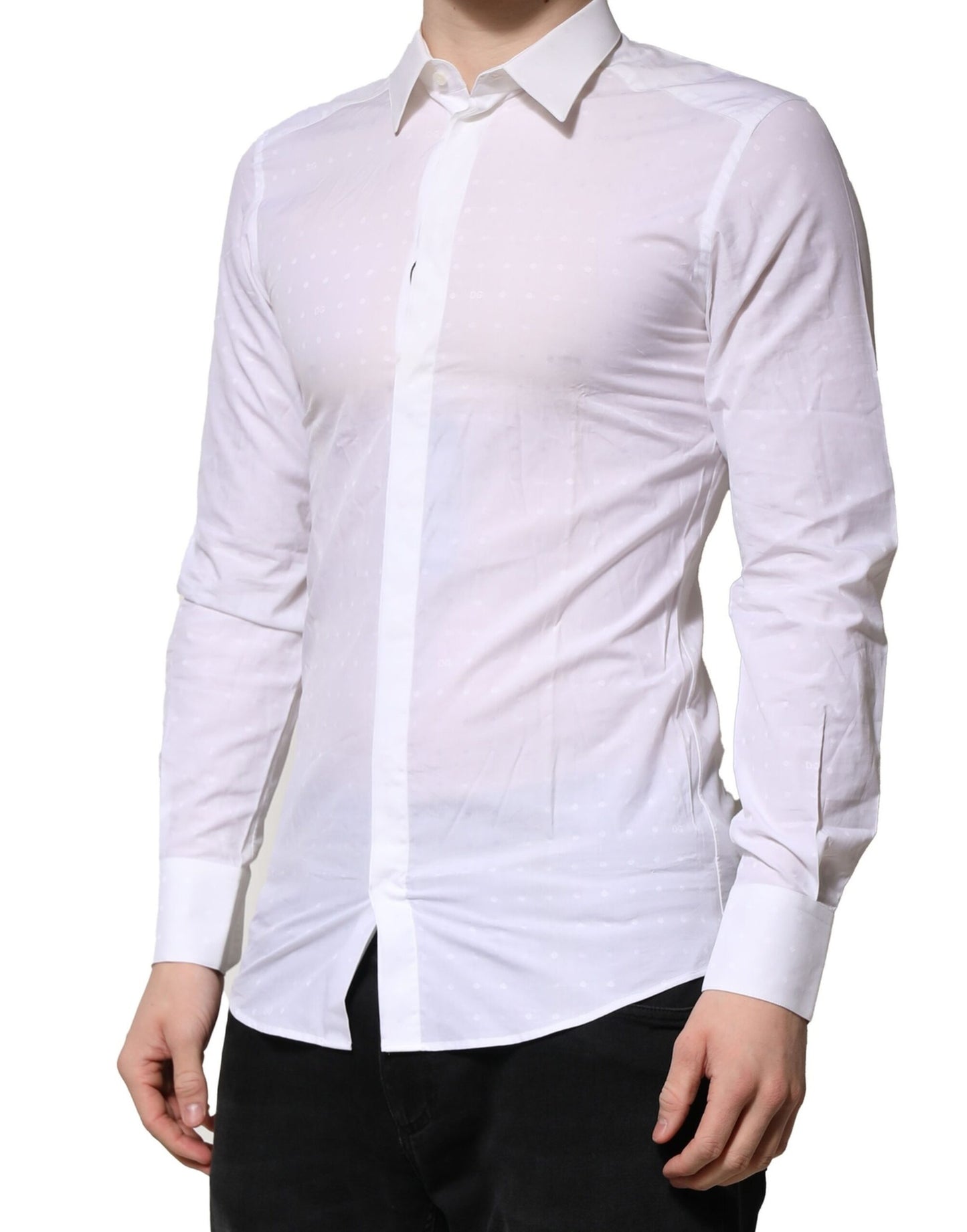 Dolce & Gabbana White Cotton GOLD Long Sleeves Formal Shirt