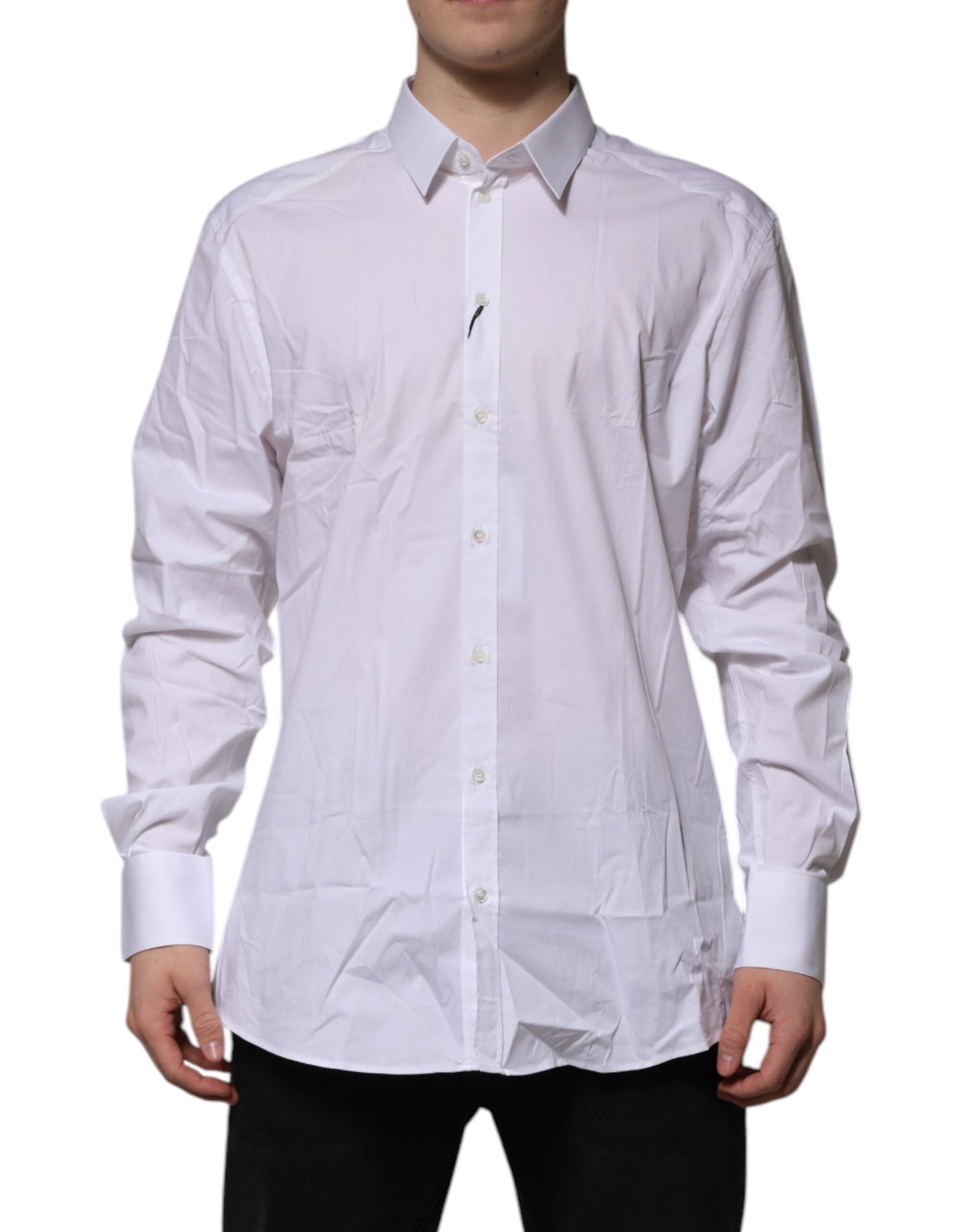 Dolce & Gabbana White Cotton GOLD Long Sleeves Formal Shirt