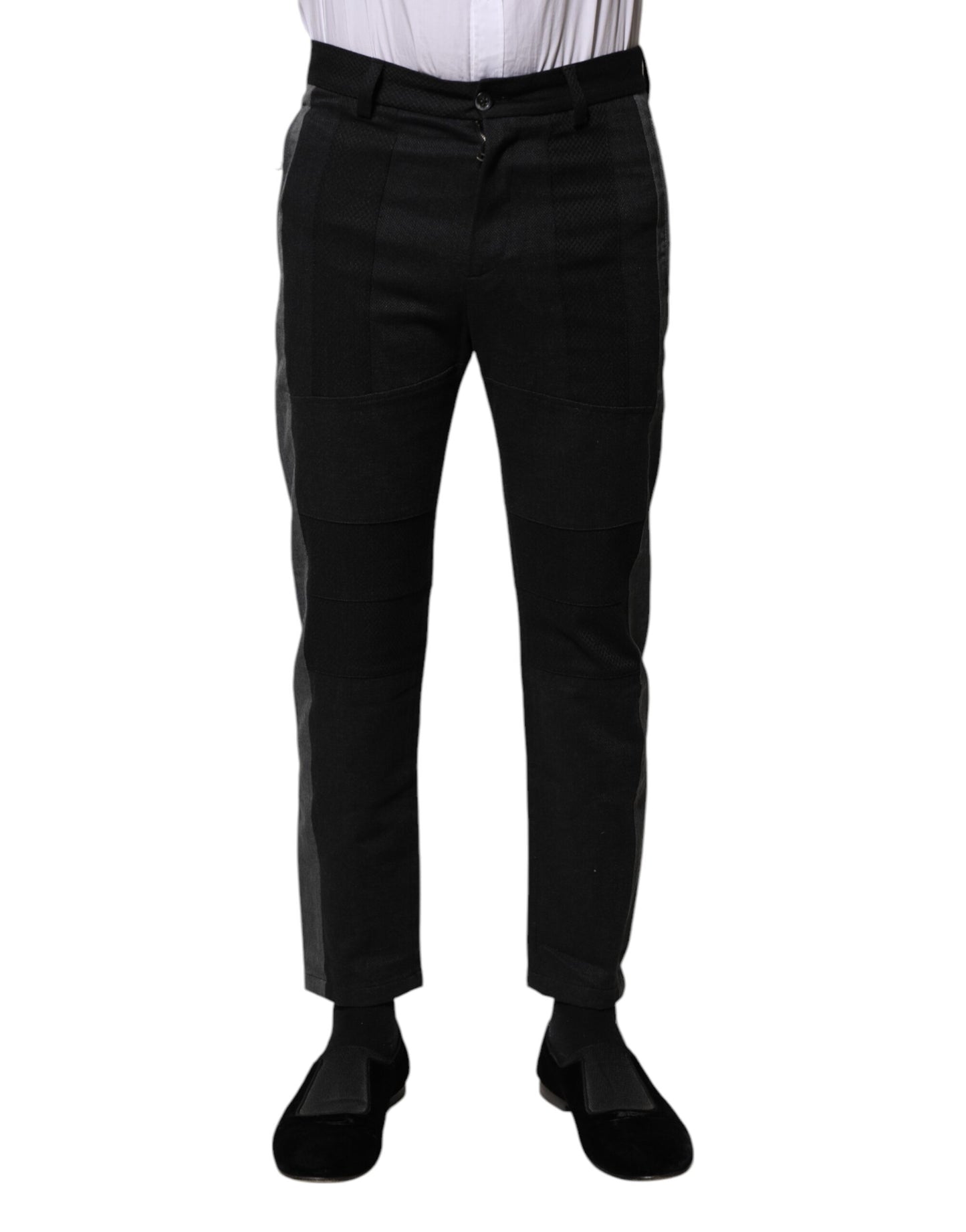 Dolce & Gabbana Black Gray Fantasy Cotton Formal Slim Pants