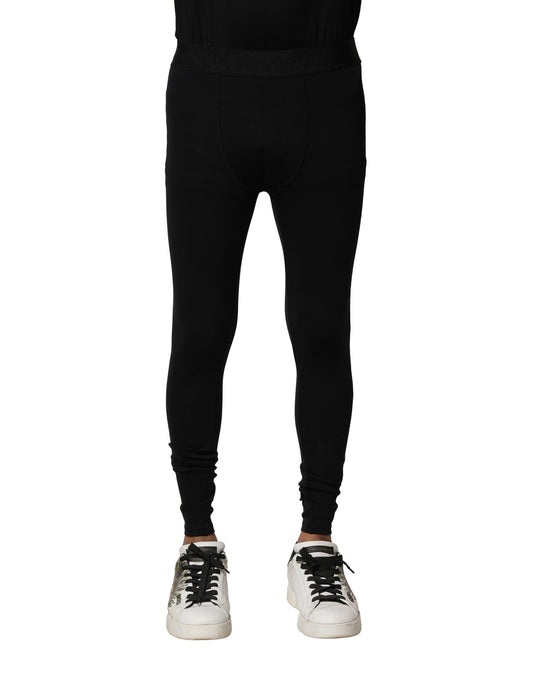 Dolce & Gabbana Black Nylon Elastic Logo Men Leggings Pants