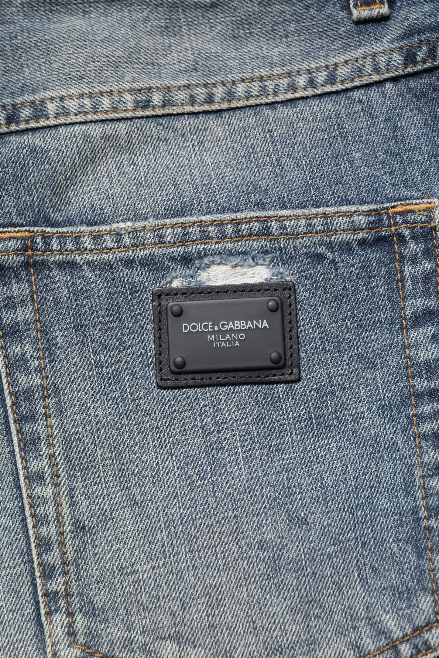 Dolce & Gabbana Blue Washed Tattered Straight Fit Denim Jeans