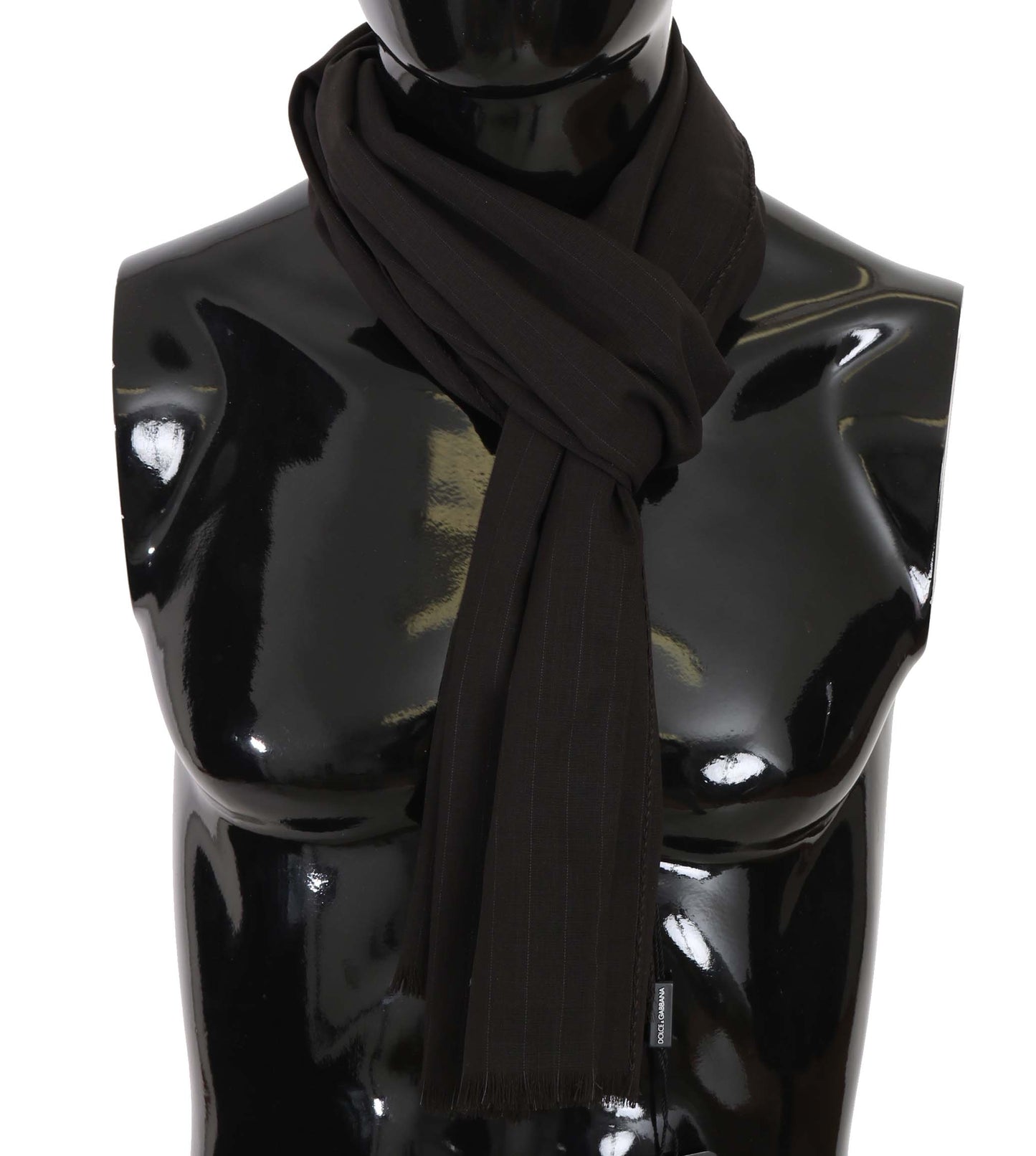 Dolce & Gabbana Dark Gray Virgin Wool Striped Pattern Wrap Scarf