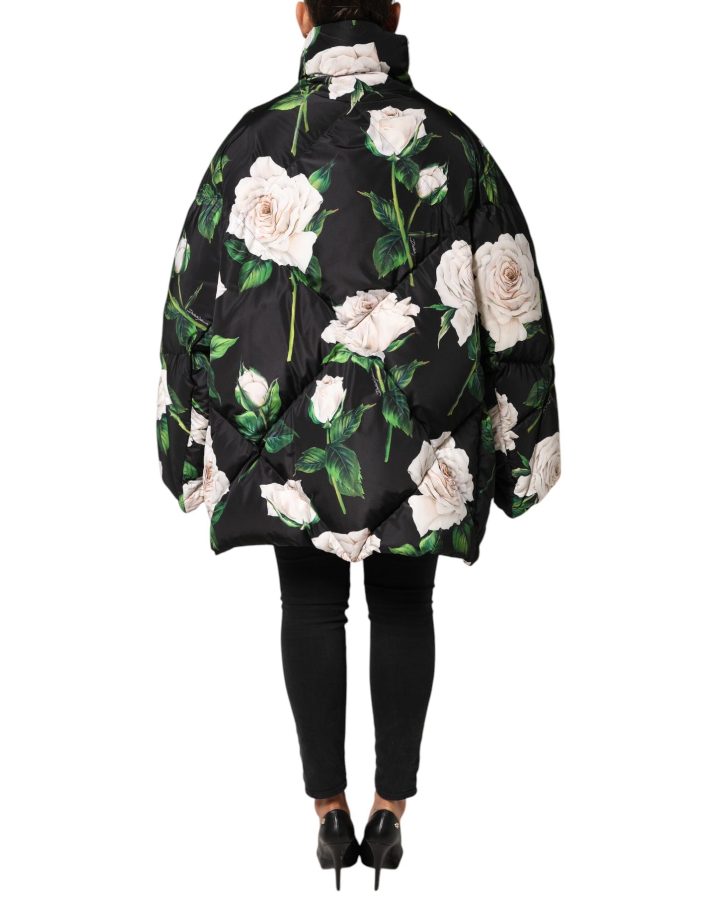 Dolce & Gabbana Black Floral Print Puffer Quilted Jacket