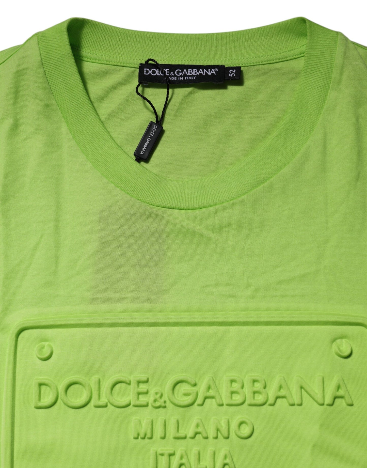 Dolce & Gabbana Green Embossed Logo Cotton Crew Neck T-shirt