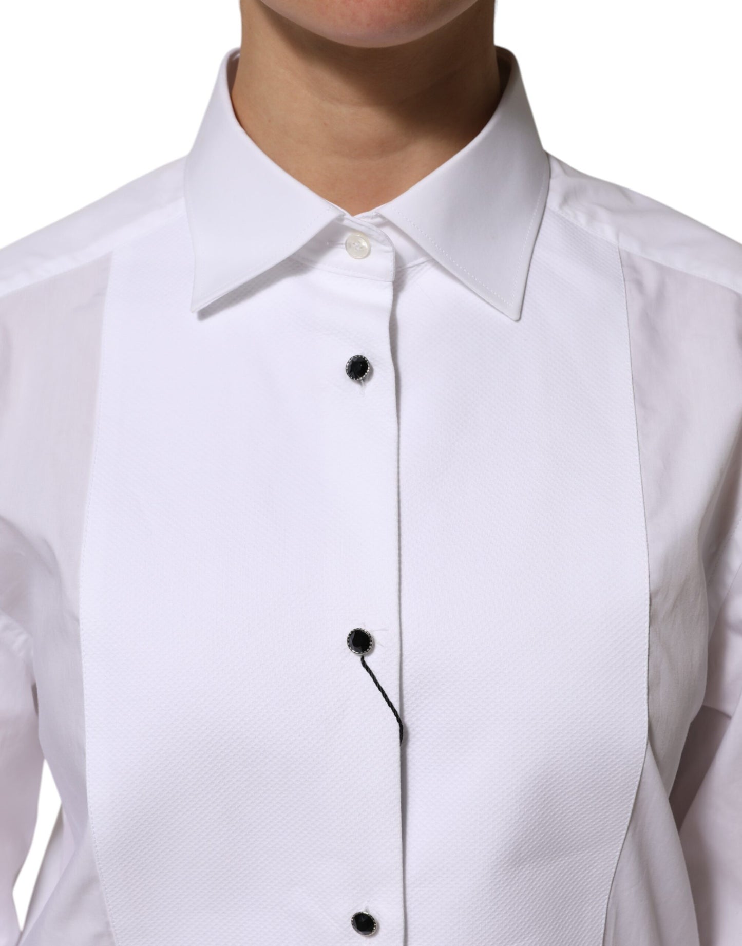 Dolce & Gabbana White Cotton Tuxedo Bib Long Sleeve Dress Shirt
