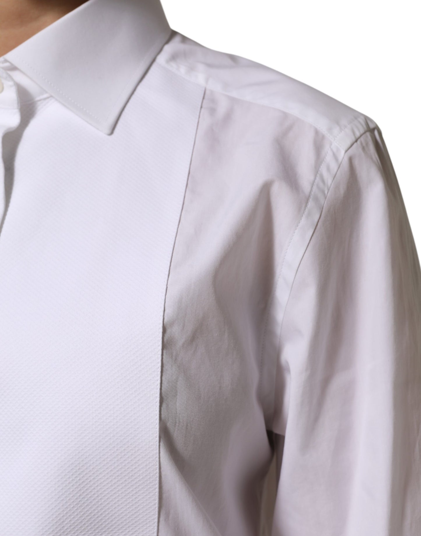 Dolce & Gabbana White Cotton Tuxedo Bib Long Sleeve Dress Shirt