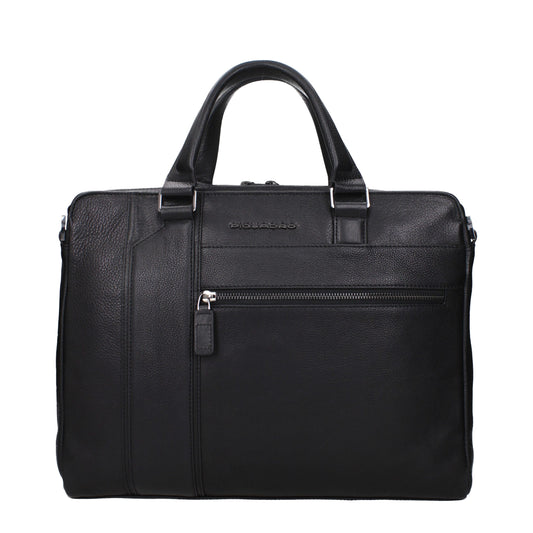 Piquadro Black Leather Business And Laptop Bag