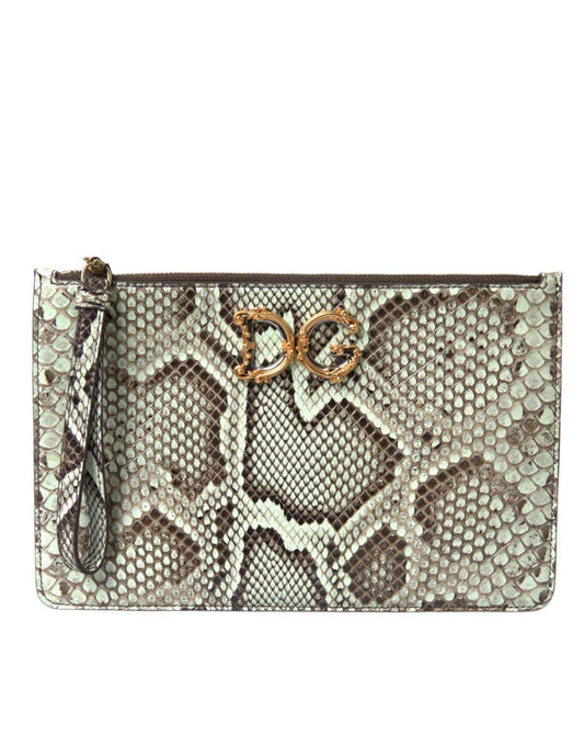 Dolce & Gabbana Verde Acqua Exotic Leather Gold DG Logo Clutch Borse Bag