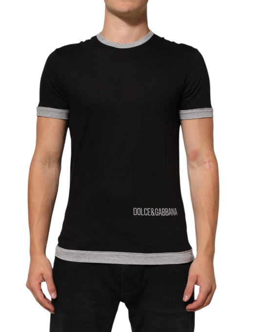 Dolce & Gabbana Black Cotton Logo Print Men Crew Neck T-shirt
