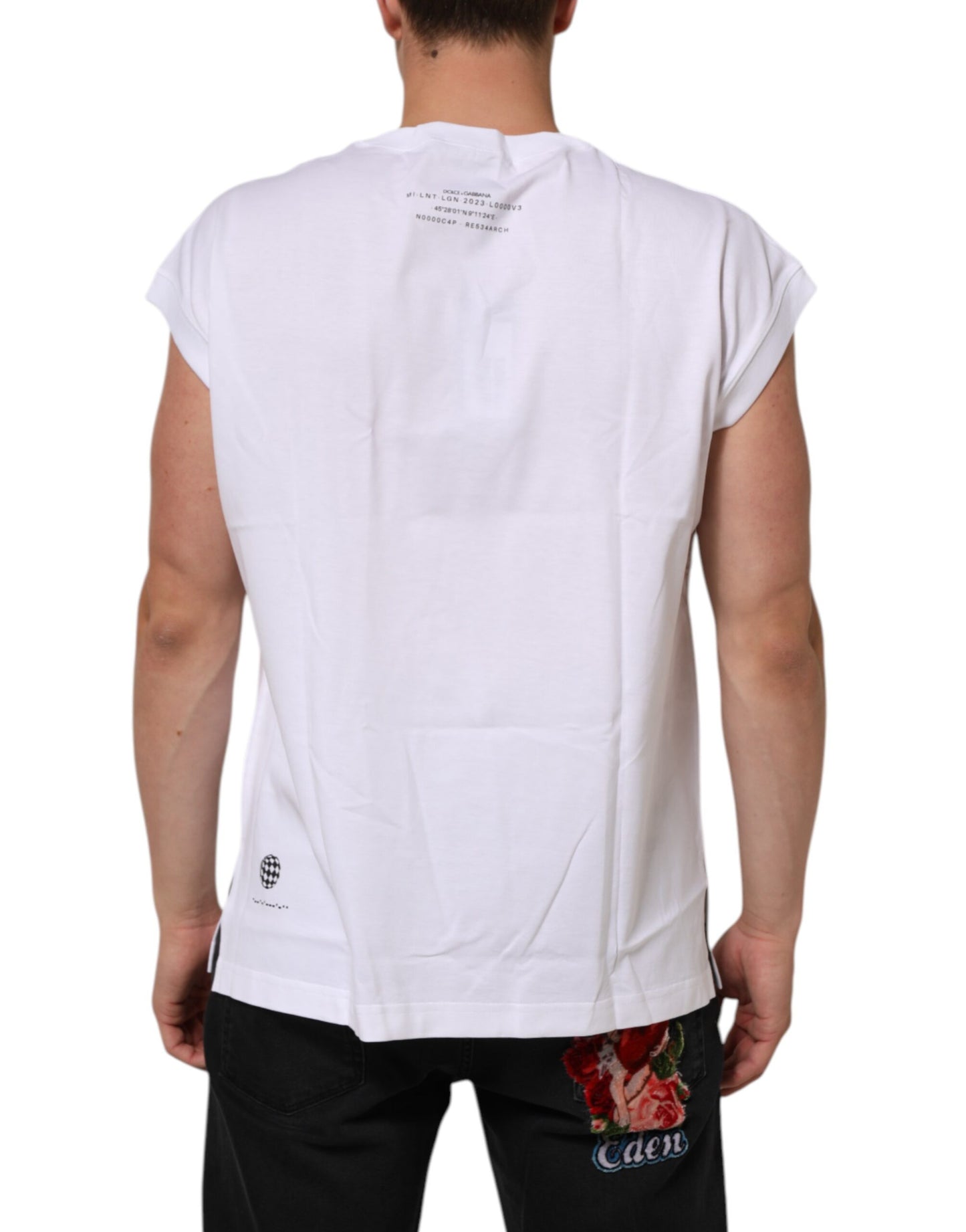 Dolce & Gabbana White Cotton Sleeveless Printed Tank T-shirt