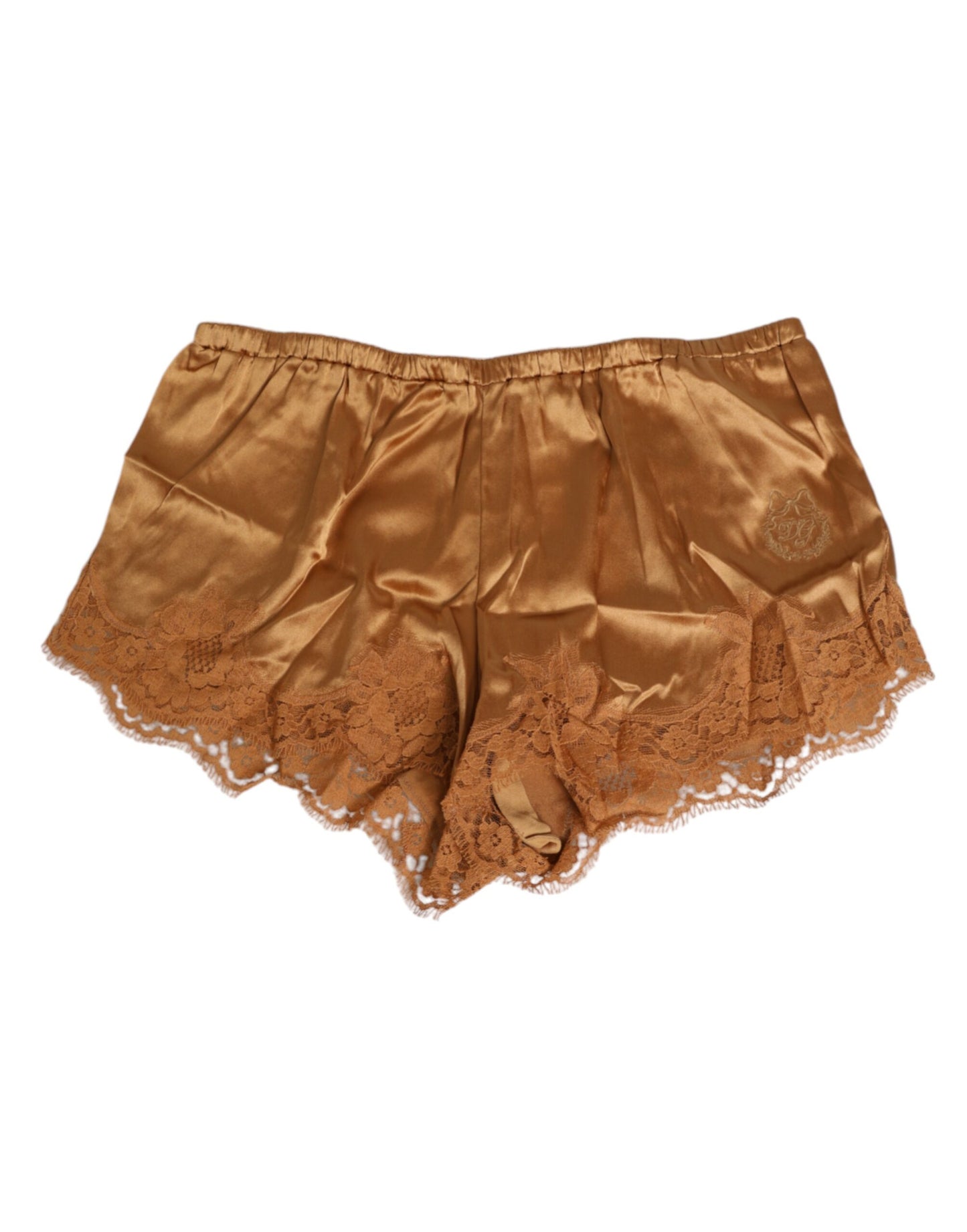 Dolce & Gabbana Brown Silk Satin Floral Lace Shorts Underwear