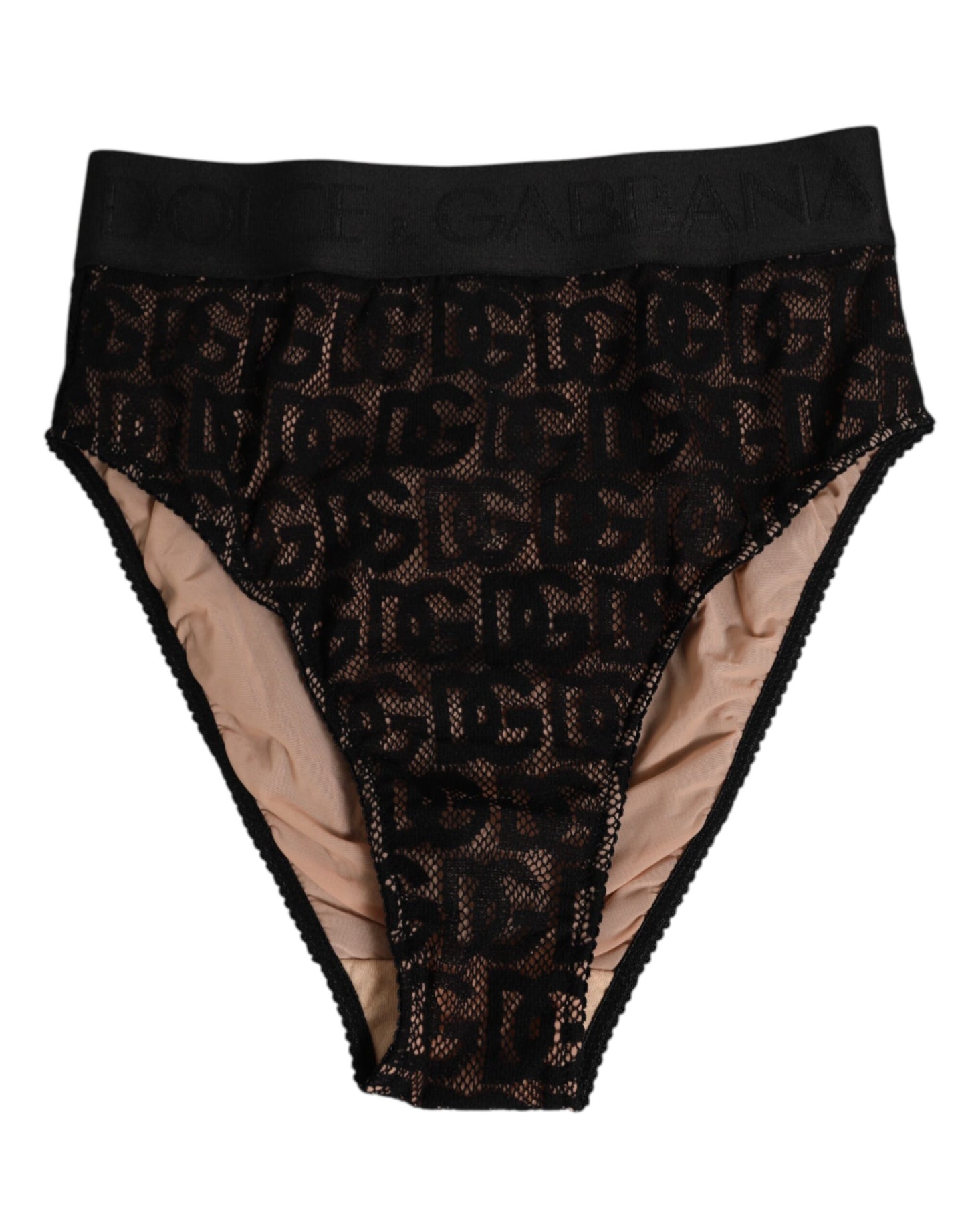 Dolce & Gabbana Black DG Logo Lace High Brief Panty Underwear