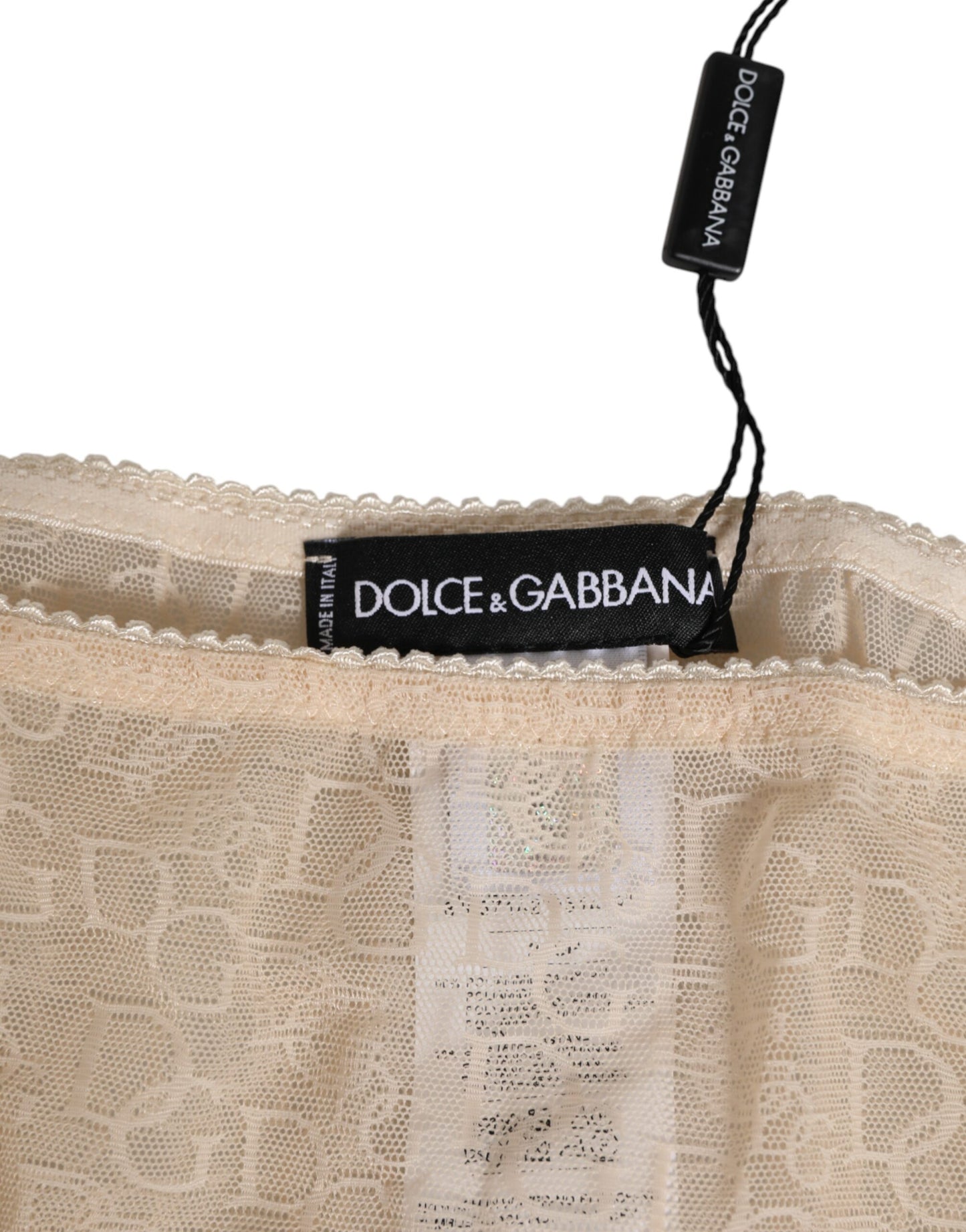 Dolce & Gabbana Beige DG Logo Lace Mid Waist Panty Underwear