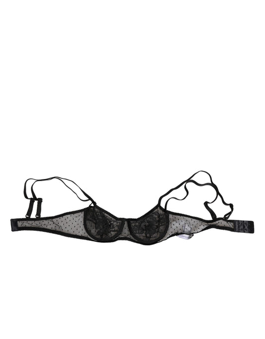 Dolce & Gabbana Black Floral Underwired Balconette Bra Underwear