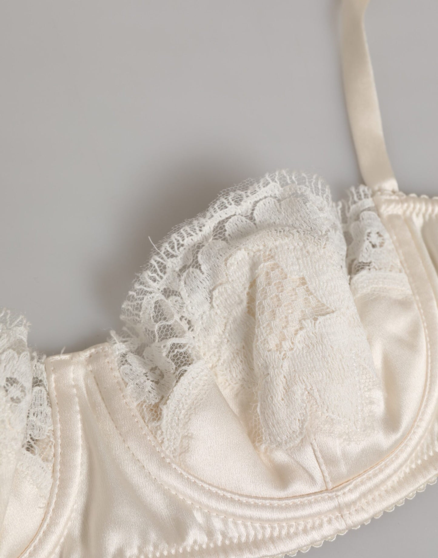 Dolce & Gabbana Off White Silk Underwired Balconette Bra Underwear