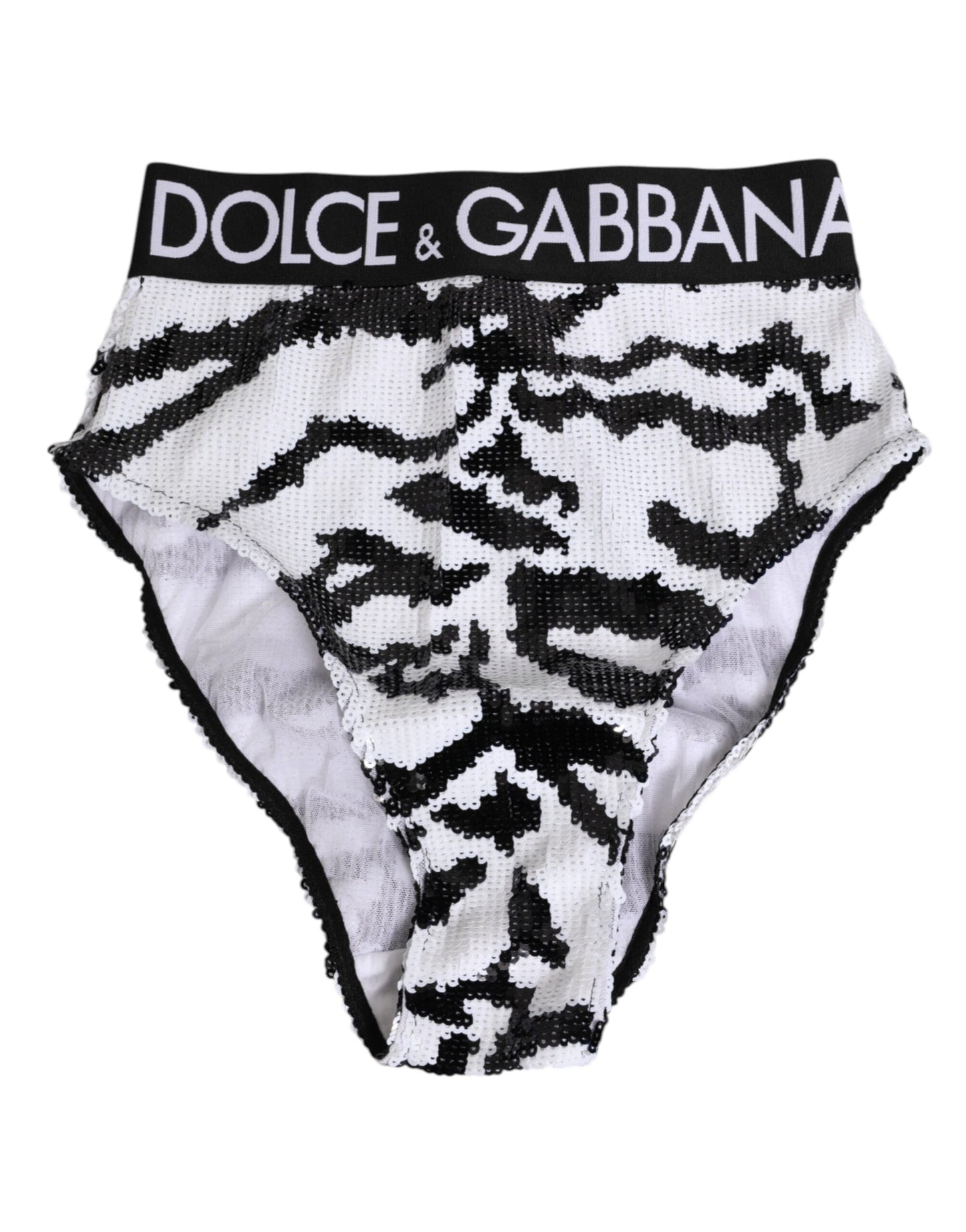 Dolce & Gabbana Black White Sequin High Waist Panty Underwear