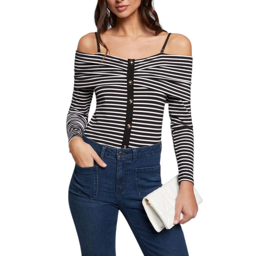 Morgan De Toi Black And White Viscose Long Sleeve T-Shirt