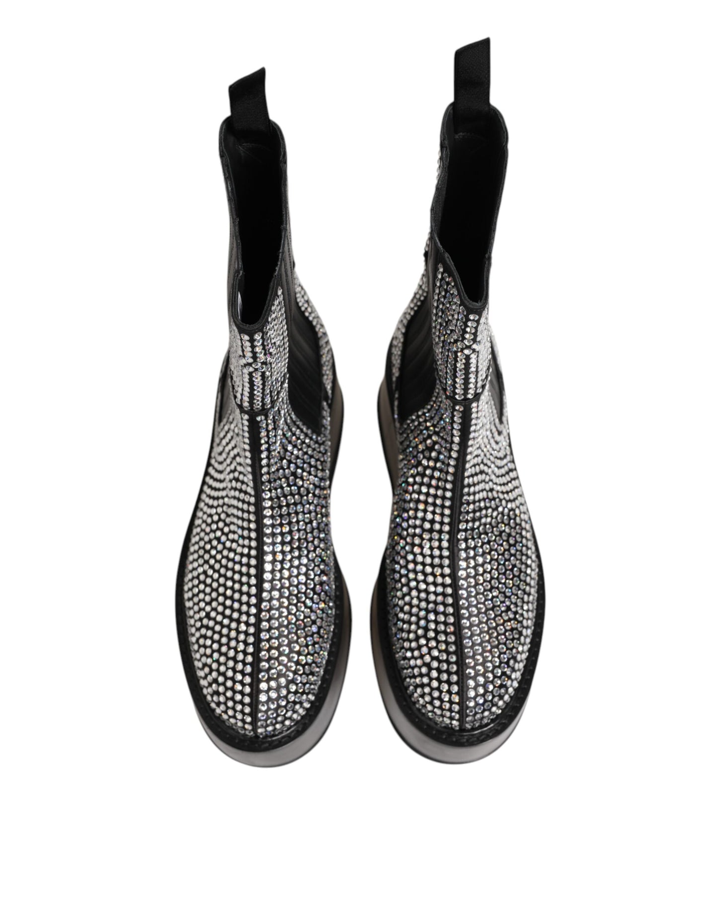 Dolce & Gabbana Black Crystal Strass Mid Calf Short Boots  Shoes