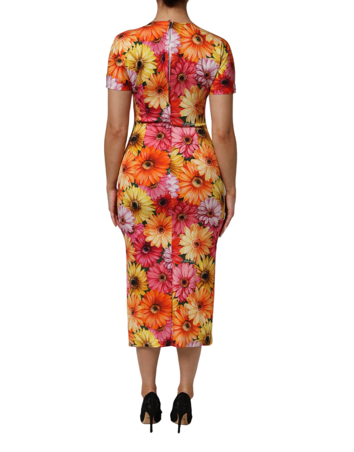 Dolce & Gabbana Multicolor Floral Print SilkSheath Midi Dress