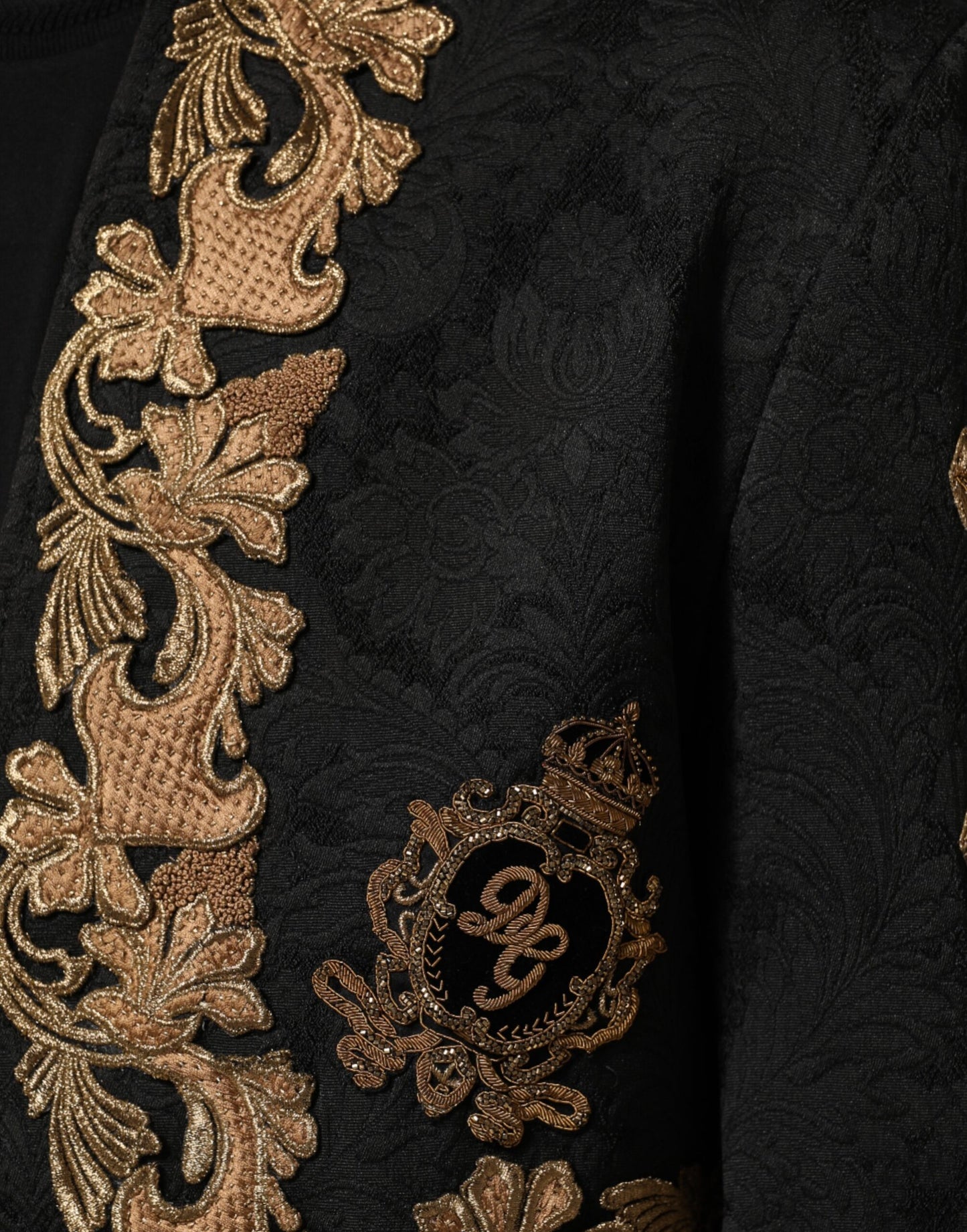 Dolce & Gabbana Black Brocade Embroidery Men Coat Jacket