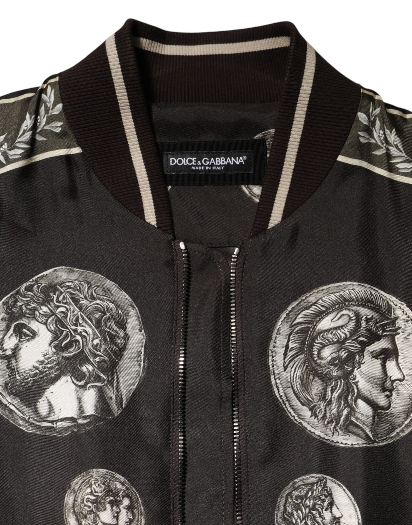Dolce & Gabbana Black "Monete" Coin Print Silk Bomber Jacket