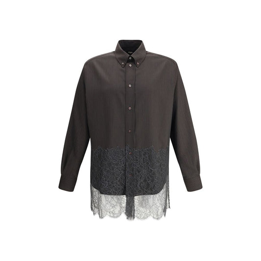 Fendi Brown Fleece Wool Pattern Shirt